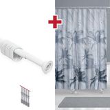 Tropik Home Banyo Perdesi Askı Hediyeli Palmiye Desen 180X200CM Tek Kanat Duş Perdesi, Renkli Banyo Duş Perdesi - 180 x 200 cm - Gri
