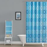 Tropik Home Banyo Perdesi Mavi Geometrik Desen Yerli Üretim Duş Perdesi C-Halka Hediye 180X200CM Banyo Perdeleri - 180 x 200 cm