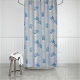 Tropik Home Banyo Perdesi Mavi Yunus Desen Yerli Üretim Duş Perdesi C-Halka Hediye 180X200CM Banyo Perdesi