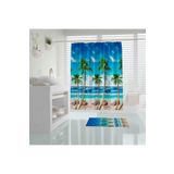 Tropik Home Banyo Perdesi Palmiye Desen Banyo Perdesi Yerli Üretim 180x200 Cm Duş Perdesi C-halka Hediye