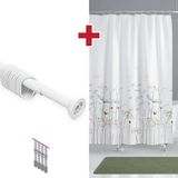 Tropik Home Banyo Perdesi Papatya Çiçek Desen Duş Perdesi, Askı Aparatı Hediyeli 180X200 C Halkalı Duş Perdesi - 180 x 200 cm - Renkli