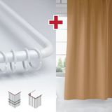 Tropik Home Bej Renk Banyo Perdesi Askı Hediyeli 180X200CM Tek Kanat Duş Perdesi, L Boru Hediyeli - 180 x 200 cm
