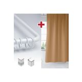 Tropik Home Bej Renk Banyo Perdesi Askı Hediyeli 180x200cm Tek Kanat Duş Perdesi, L Boru Hediyeli