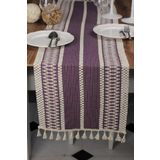Tropik Home Dantel Mor Runner Püsküllü Organik Pamuk 35x155 Cm Regina Runner Masa Sunum Örtüsü Ham Pamuk Runner