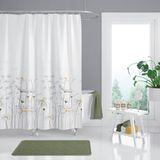 Tropik Home Duş Perdesi Çift Kanat 2X120X200CM Papatya Desenli Çiçekli Banyo Perdesi 16 Adet C Halka Hediyeli - Beyaz - Sarı - 120 x 200 cm