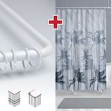 Tropik Home Fırtına Desen Banyo Perdesi Askı Hediyeli 180X200CM Tek Kanat Gri Duş Perdesi, L Boru Hediyeli - Açık Gri - 180 x 200 cm