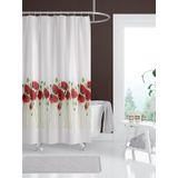 Tropik Home Gelincik Desen Kırmızı Banyo Perdesi-tek Kanat Duş Perdesi, 180x200 Cm C Halkalı Küvet Perdesi