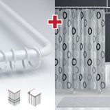 Tropik Home Geometrik Gri Desen Banyo Perdesi Askı Hediyeli 180X200CM Tek Kanat Duş Perdesi, L Boru Hediyeli - 180 x 200 cm