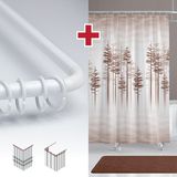 Tropik Home Kahverengi Ağaç Desen Banyo Perdesi Askı Hediyeli 180X200CM Tek Kanat Duş Perdesi, L Boru Hediyeli - 180 x 200 cm - Renkli