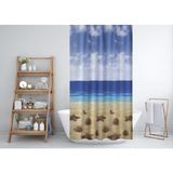 Tropik Home Kahverengi Banyo Perdesi-Deniz ve Kum Manzara Desen Duş Perdesi, Tek Kanat Banyo Duş Perdesi - 180 x 200 cm - Krem - Mavi
