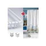 Tropik Home Kır Desenli Banyo Perdesi Askı Hediyeli 180x200cm Tek Kanat Duş Perdesi, L Boru Hediyeli