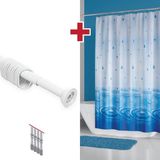 Tropik Home Mavi Banyo Perdesi Askı Hediyeli 180X200CM Tek Kanat Duş Perdesi, Mavi Damla Desen Banyo Duş Perdesi - 180 x 200 cm - Açık Mavi