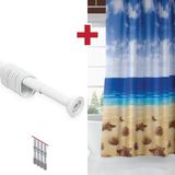 Tropik Home Mavi Kahve Banyo Perdesi Askı Hediyeli 180X200CM Tek Kanat Duş Perdesi, Deniz Kum Banyo Duş Perdesi - 180 x 200 cm - Koyu Mavi
