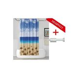 Tropik Home Mavi Kahve Banyo Perdesi Askı Hediyeli 180x200cm Tek Kanat Duş Perdesi, Deniz Kum Banyo Duş Perdesi