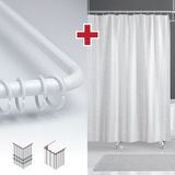 Tropik Home Mermer Desen Banyo Perdesi Askı Hediyeli 180X200CM Tek Kanat Duş Perdesi, L Boru Hediyeli - Beyaz - 180 x 200 cm