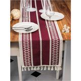 Tropik Home Örme Mürdüm Runner , Püsküllü Organik Pamuk Dantel Örme Runner 35X155 cm Regina Runner Masa Örtüsü - 35 x 145 cm