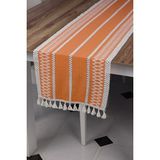 Tropik Home Örme Turuncu Runner , Püsküllü Organik Pamuk Dantel Örme Runner 35X155 cm Regina Runner Masa Örtüsü - 35 x 145 cm
