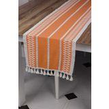 Tropik Home Örme Turuncu Runner , Püsküllü Organik Pamuk Dantel Örme Runner 35x155 Cm Regina Runner Masa Örtüsü