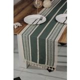 Tropik Home Pamuk Dantel Püsküllü Yeşil Runner, Sunum Örtüsü Dantel Bej 35x145 Cm Runner Masa Örtüsü
