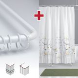 Tropik Home Papatya Desen Banyo Perdesi Askı Hediyeli 180X200CM Tek Kanat Duş Perdesi, L Boru Hediyeli - 180 x 200 cm - Beyaz