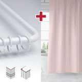 Tropik Home Pembe Renk Banyo Perdesi Askı Hediyeli 180X200CM Pudra Tek Kanat Duş Perdesi, L Boru Hediyeli - 180 x 200 cm