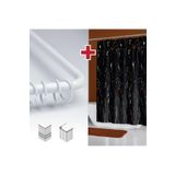 Tropik Home Siyah Mermer Desenli Banyo Perdesi Askı Hediyeli 180x200cm Tek Kanat Duş Perdesi, L Boru Hediyeli
