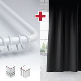 Tropik Home Siyah Renk Banyo Perdesi Askı Hediyeli 180X200CM Tek Kanat Duş Perdesi, L Boru Hediyeli - 180 x 200 cm