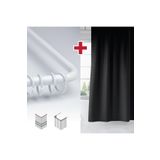 Tropik Home Siyah Renk Banyo Perdesi Askı Hediyeli 180x200cm Tek Kanat Duş Perdesi, L Boru Hediyeli