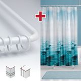 Tropik Home Taş Desen Banyo Perdesi Askı Hediyeli 180X200CM Tek Kanat Mavi Duş Perdesi, L Boru Hediyeli - Derin Mavi - 180 x 200 cm
