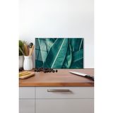 Tropik Yeşil Yapraklar Cam Kesme Tahtası, Silikon Ayaklı, Isıya Kırılmaya Dayanıklı, Sunum Tablası - 30 x 45 cm