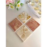 Tropikal Çiçek ve Yaprak Desenli Doğal Taş Bardak Altlığı 4’lü Set, Şık Sunum ve Sofra Dekoru - 10 x 10 cm