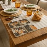 Tropikal Desenli Altın Hayvanlı Doğal Taş Bardak Altlığı 4’lü Set, Şık Sunum ve Masa Dekoru - 10 x 10 cm