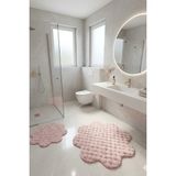 Tropikal Home Bubble Papatya Banyo Paspası 2'li Set Pofuduk Yumuşak Peluş Kaymaz Taban Dekoratif Banyo Halısı - Pembe