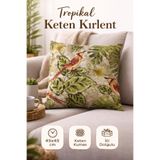 Tropikal Kuş Desenli Keten Dokulu Dekoratif Kırlent – 45x45 cm