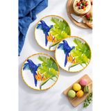 Tropikal Kuş Desenli Pasta Veya Tatlı Tabağı 6 Adet 20 Cm Modern Ve Lüks Sunum Tabak