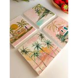 Tropikal Palmiyeli Plaj Manzaralı Doğal Taş Bardak Altlığı 4’lü Set - 10 x 10 cm