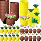 Tropikal Parti Bardak Seti – Ananas Ve Hindistan Cevizi Şekilli Pipetli Bardaklar (20 Adet) (5433)