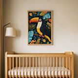 Tropikal Sevimli Tukan Çocuk Odası Duvar Posteri Çerçeveli Tablo Duvar Dekorasyonu - 21 x 30 - Ahşap Çerçeveli