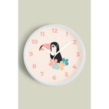 Tropikal Tukan Kuşu Çocuk Odası Duvar Saati - 30cm - Önü Camlı Beyaz Kasa - Sessiz Mekanizma, JH0886S30BKP