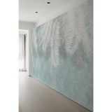 Tropikal Yaprak Desenli Soft Mavi Gri Modern Duvar Kağıdı, 100 x 100