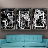 Tropikal Yapraklar-2 Temalı Aynalı Çerçeveli 3 lü Kanvas Tablo Seti 150x70 cm SETS0047