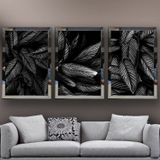 Tropikal Yapraklar-3 Temalı Aynalı Çerçeveli 3 lü Kanvas Tablo Seti 150x70 cm SETS0048