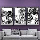Tropikal Yapraklar-5 Temalı Aynalı Çerçeveli 3 lü Kanvas Tablo Seti 150x70 cm SETS0237