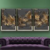 Tropikal Yapraklar-6 Temalı Aynalı Çerçeveli 3 lü Kanvas Tablo Seti 150x70 cm SETS0239