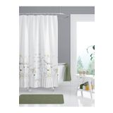 Tropikhome Duş Perdesi Çift Kanat 2x120x200cm Papatya Desenli Çiçekli Banyo Perdesi 16 Adet C Halka Hediyeli