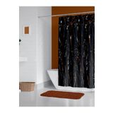Tropikhome Duş Perdesi Çift Kanat 2x120x200cm Siyah Mermer Desen Banyo Perdesi 16 Adet C Halka Hediyeli