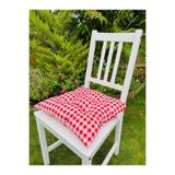 Tropikhome Ekoseli Kırmızı Renk Pamuklu Kumaş Pofidik Kare Dekoratif Sandalye Minderi 35x35 Cm