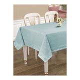 Tropikhome Keten Dokulu Şık Dantel Detaylı Masa Örtüsü 150x220 cm Mavi
