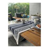 Tropikhome Örme Lacivert Runner , Püsküllü Organik Pamuk Dantel Örme Runner 35x155 Cm Regina Runner Örtüsü