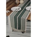Tropikhome Pamuk Dantel Püsküllü Yeşil Runner, Sunum Örtüsü Dantel Bej 35x145 Cm Runner Masa Örtüsü